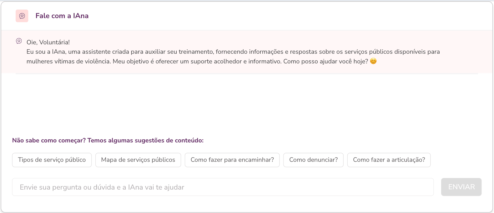 Captura de tela da página de chat do site da 'IAna'